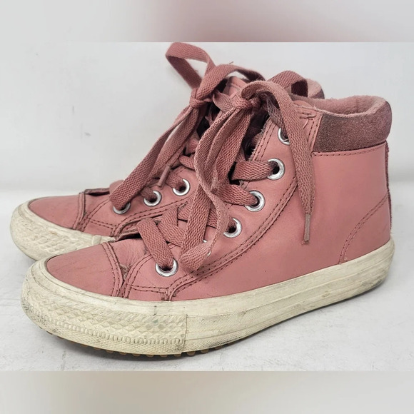 Converse Other - Converse All Star Chuck Taylor Hi Tops Pink Leathe Juniors Size 13